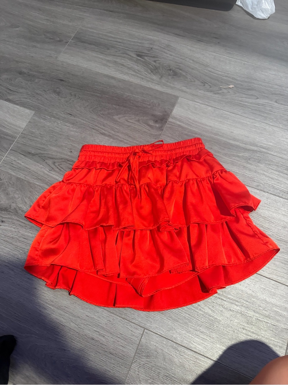 Red Ruffle Mini Skirt - Picture 2 of 5